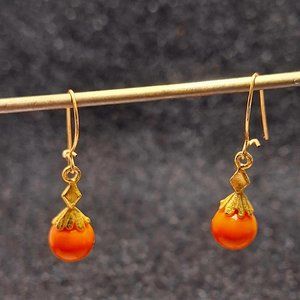 Vintage 70's Pierced Gold and Orange Hanging Earrings